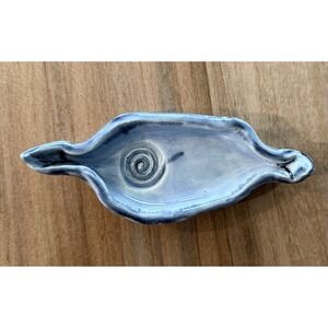 Vintage Studio Art Glazed‎ Pottery Trinket Candy Dish Blue Signed F Martin